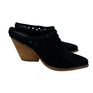 Jeffrey Campbell Mules Pointed Toe Crochet Stacked Heel Leone Size 7.5 Bohemian